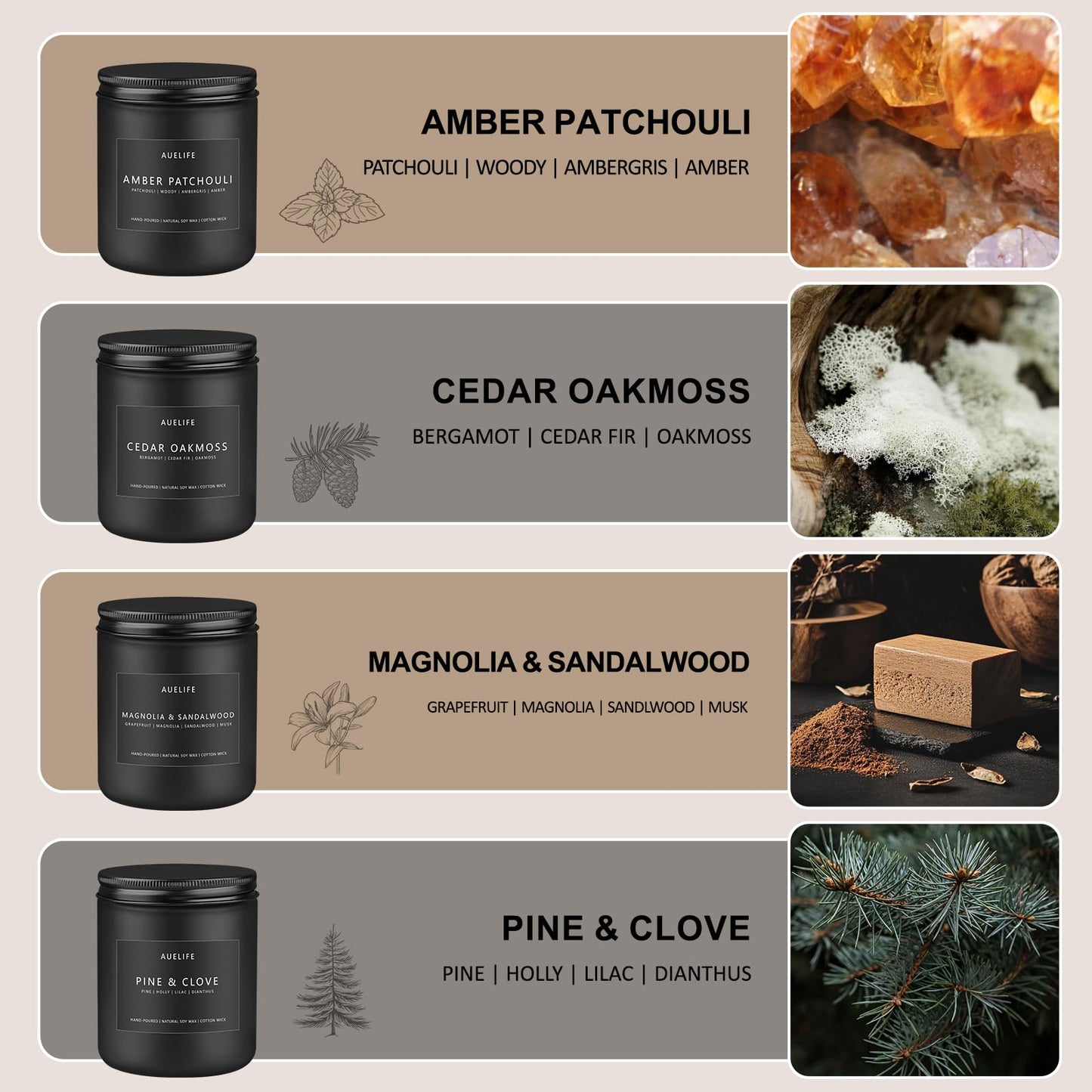 Winter Candle Gift Set for Men – 4 Pack Soy Candles (Cedar Oakmoss, Pine & Clove)