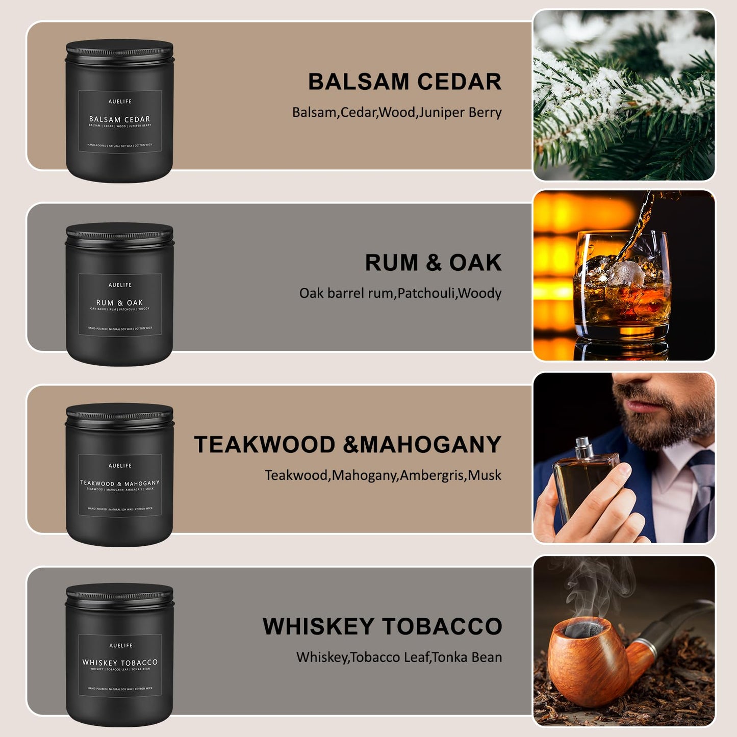 Winter Candle Gift Set for Men – 4 Soy Candles – Masculine Scents