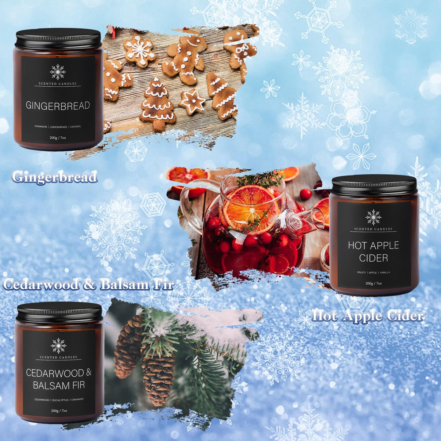 6 Pack Winter Aromatherapy Candles – 42oz, 300 Hours, Gift for Women & Men
