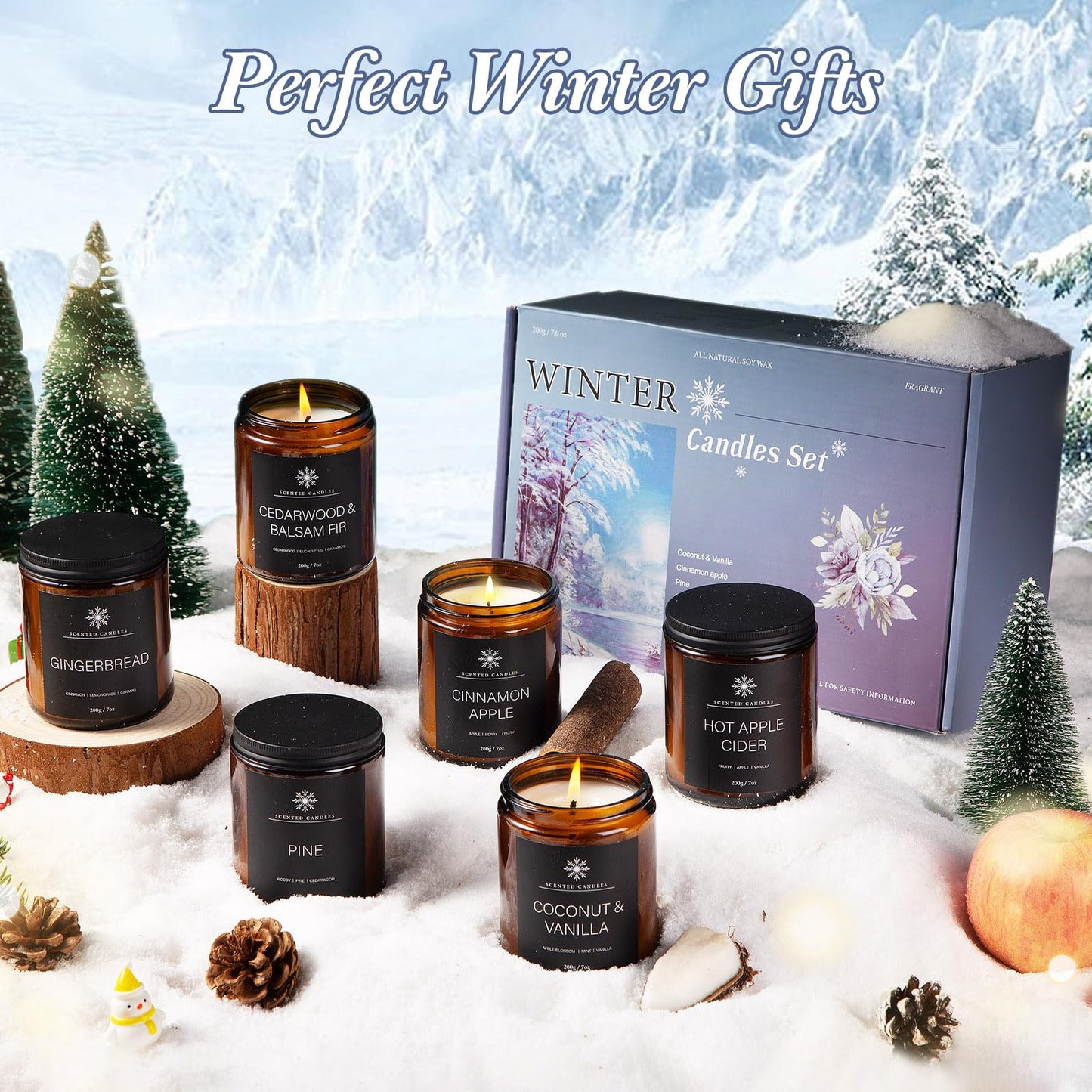 6 Pack Winter Aromatherapy Candles – 42oz, 300 Hours, Gift for Women & Men