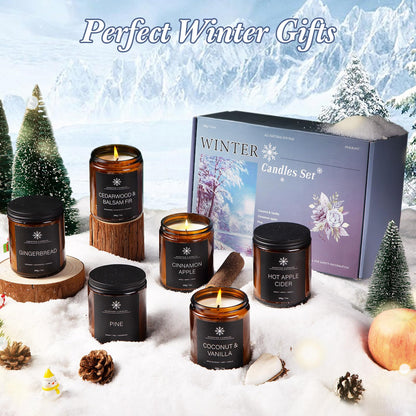 6 Pack Winter Aromatherapy Candles – 42oz, 300 Hours, Gift for Women & Men