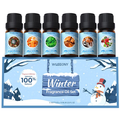 Winter Essential Oil Set – 6 Festive Scents for Diffusers & Gifts | Wreath, Gingerbread, Peppermint