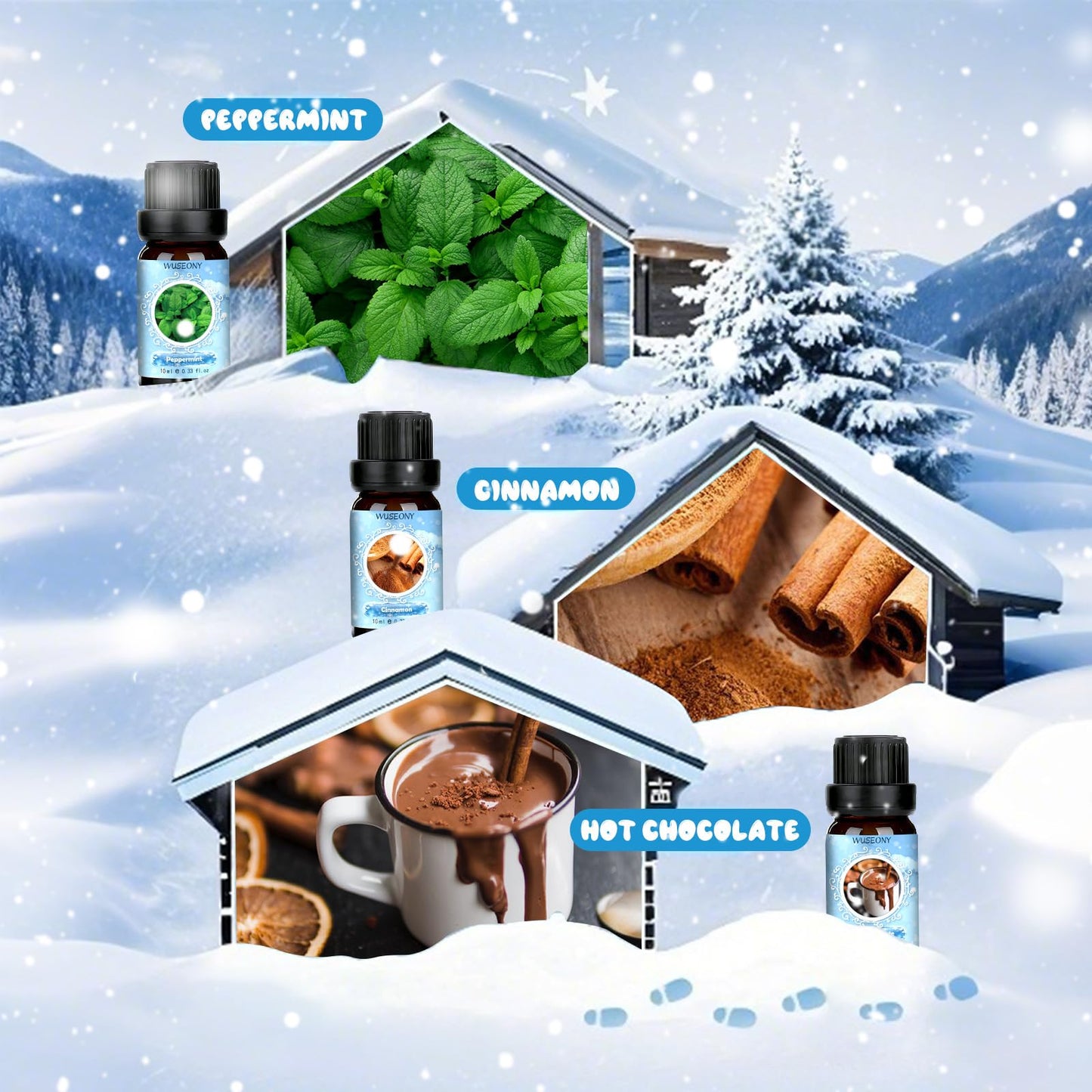 Winter Essential Oil Set – 6 Festive Scents for Diffusers & Gifts | Wreath, Gingerbread, Peppermint
