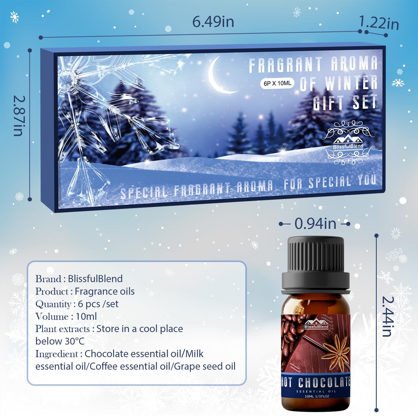 Winter Essential Oils Gifts Set - 6 x 10ml | Home & Car Care, DIY Candle & Soap Making | Christmas Gift