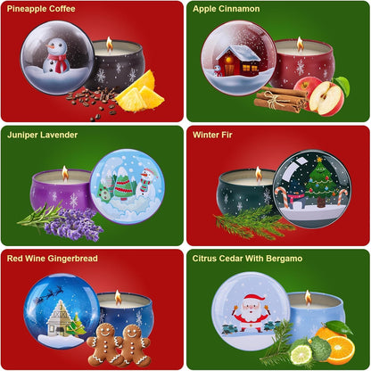 Christmas Scented Candles Gifts Set – 6 Pack, 2.5oz, Natural Soy Wax, Aromatherapy for Her
