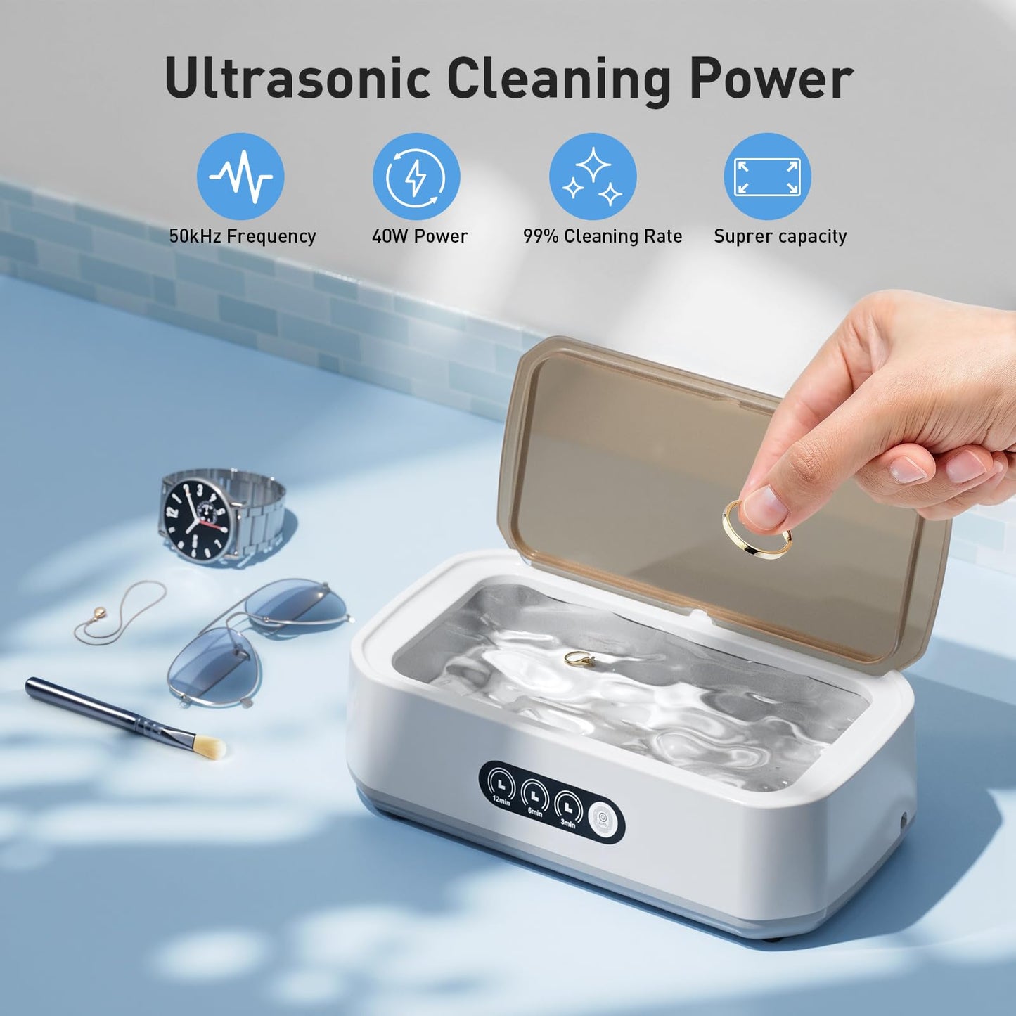WINTERCRUSH Ultrasonic Cleaner 650ml for Dentures, Retainers & Eyewear | 3 Timer Settings