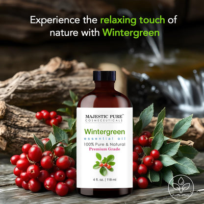 Majestic Pure Wintergreen Essential Oil – 4 oz Glass Dropper – 100% Pure & Natural