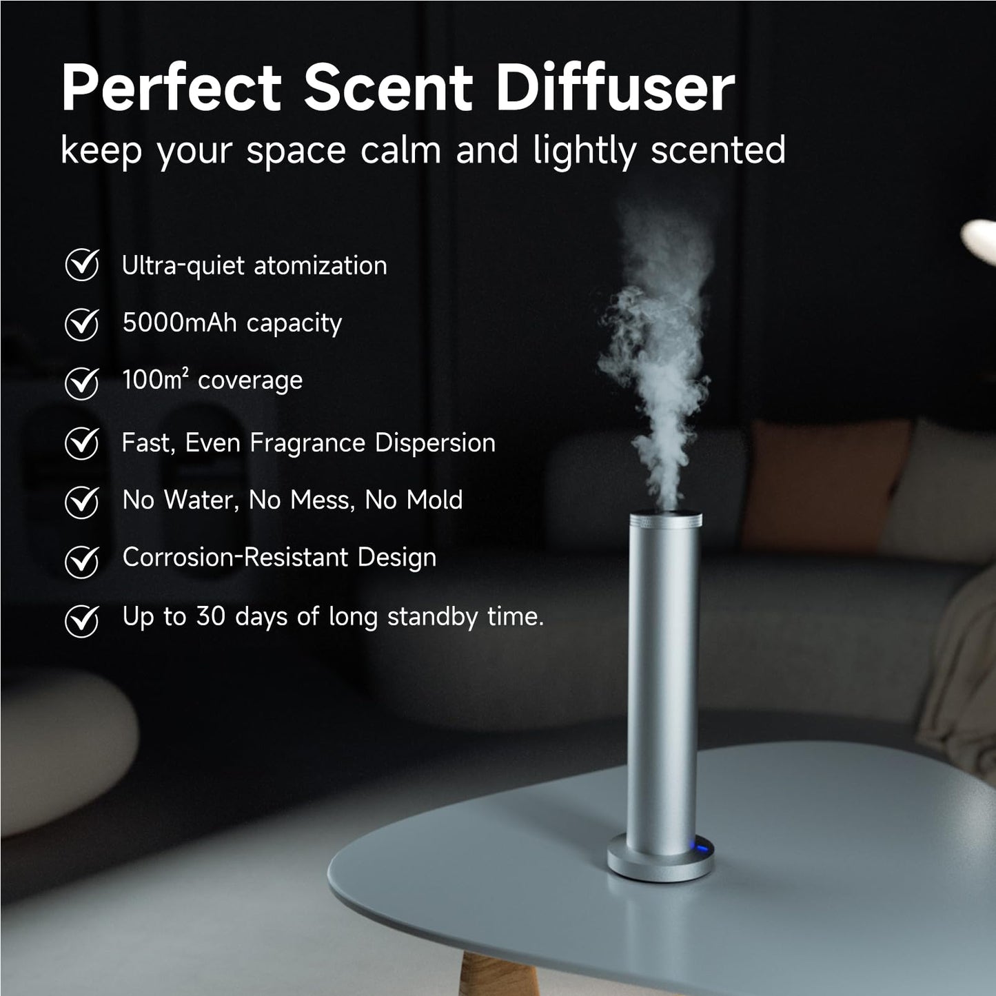 Wireless Essential Oil Diffuser – Anti-Tip, 3 Mist Modes, 1200 sq ft, Bluetooth Remote