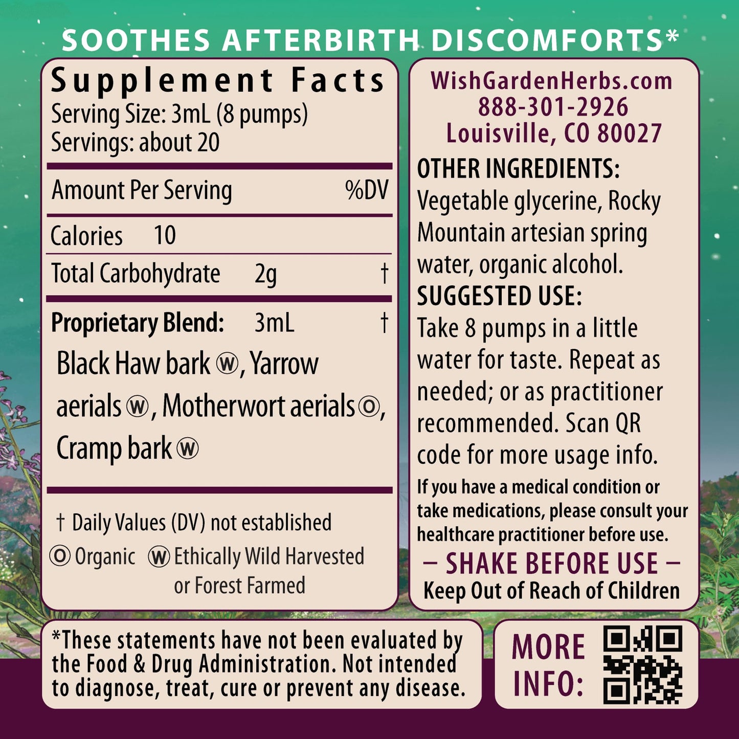 WishGarden AfterEase – All-Natural Postpartum Contractions Support (2 oz)