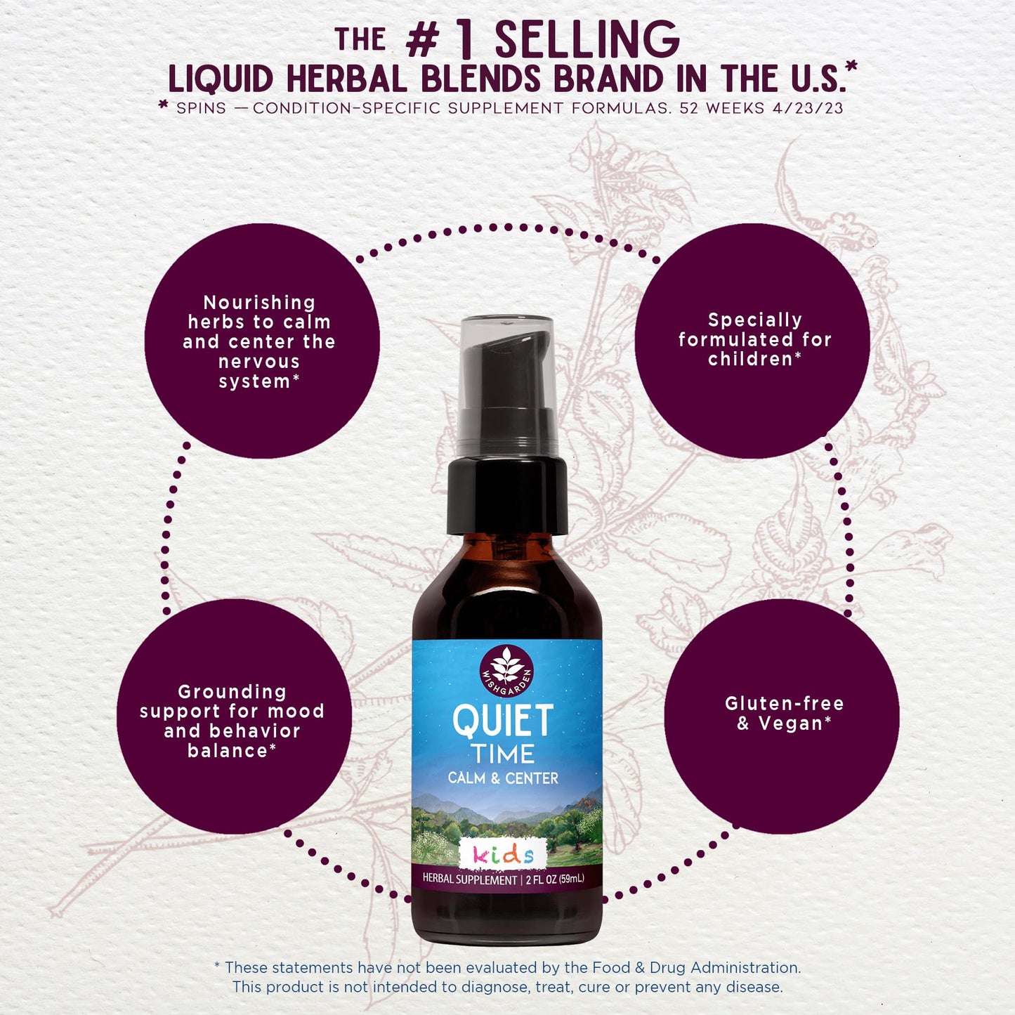 WishGarden Quiet Time for Kids - Natural Calming Tincture with Passionflower (2 oz)