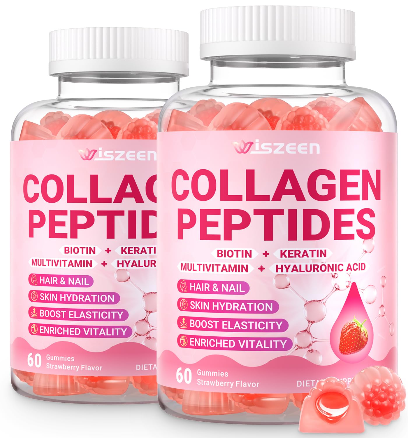 Wiszeen Collagen Gummies for Women – Sugar-Free Hydrolyzed Collagen Type I–X with Biotin, Hyaluronic Acid & Multivitamins