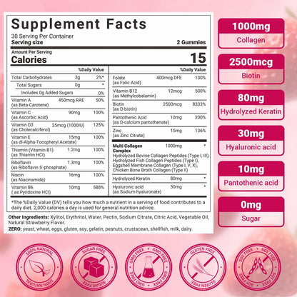 Wiszeen Collagen Gummies for Women – Sugar-Free Hydrolyzed Collagen Type I–X with Biotin, Hyaluronic Acid & Multivitamins