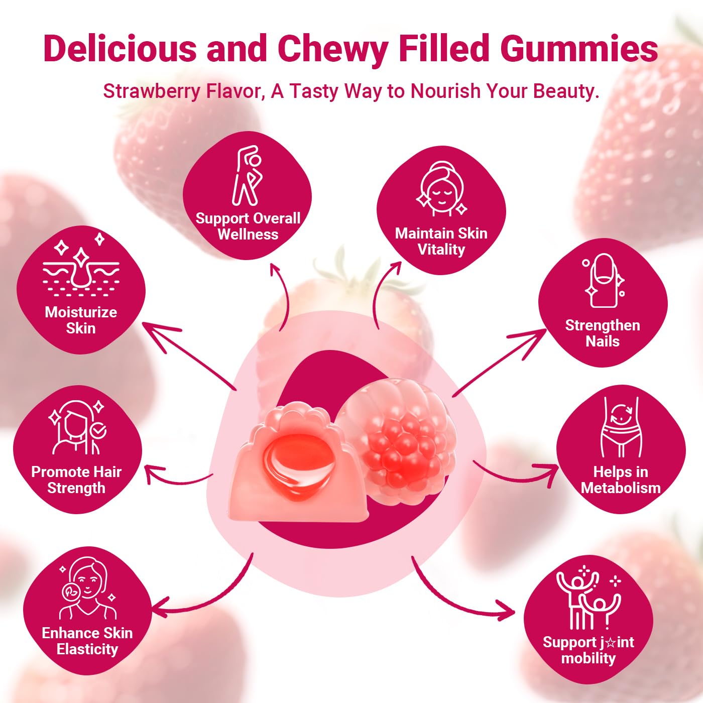 Wiszeen Collagen Gummies for Women – Sugar-Free Hydrolyzed Collagen Type I–X with Biotin, Hyaluronic Acid & Multivitamins