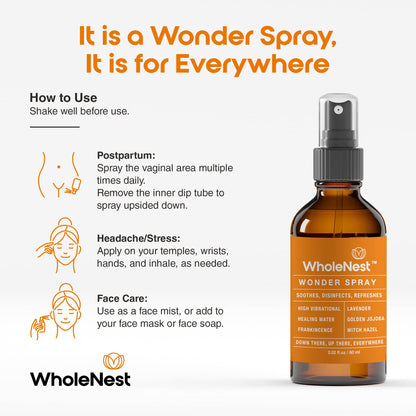 WholeNest Wonder Spray – All-Natural Perineal Care for Postpartum & Birth Recovery (60 ml)