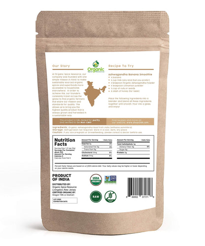 Organic Ashwagandha Root Powder - 1.10 lbs | Resealable Kraft Bag | Non-GMO | Indian Ginseng - SHOPOSR