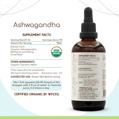 HerbEra Ashwagandha B120 USDA Organic Tincture - Alcohol-Free High-Potency Drops