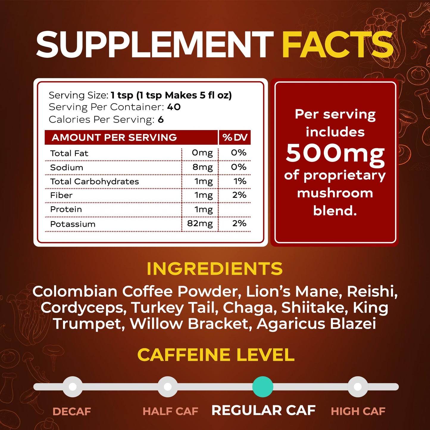 Wixar Mushroom Coffee Blend - Ten-Treasure Mushroom Instant Coffee Powder (5oz)