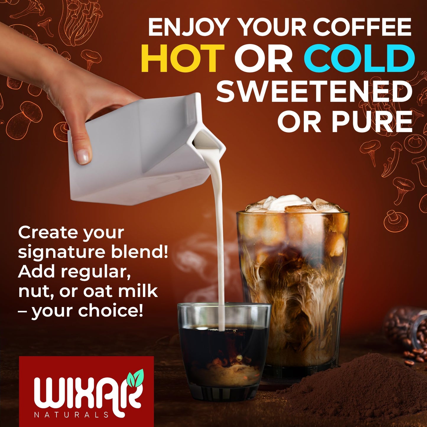 Wixar Mushroom Coffee Blend - Ten-Treasure Mushroom Instant Coffee Powder (5oz)