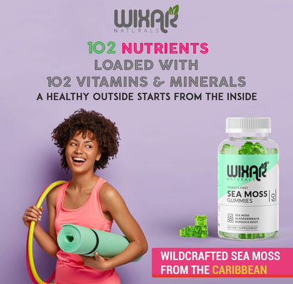 Wixar Naturals Sea Moss Gummies – Irish Sea Moss, Bladderwrack & Burdock – 60 Gummies – Vegan