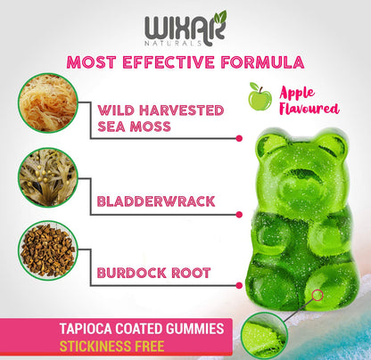 Wixar Naturals Sea Moss Gummies – Irish Sea Moss, Bladderwrack & Burdock – 60 Gummies – Vegan