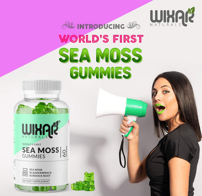 Wixar Naturals Sea Moss Gummies – Irish Sea Moss, Bladderwrack & Burdock – 60 Gummies – Vegan