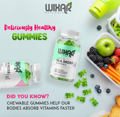 Wixar Naturals Sea Moss Gummies – Irish Sea Moss, Bladderwrack & Burdock – 60 Gummies – Vegan