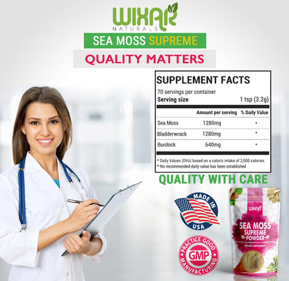 Wixar Wildcrafted Sea Moss Powder - 8oz (Irish Sea Moss + Bladderwrack)