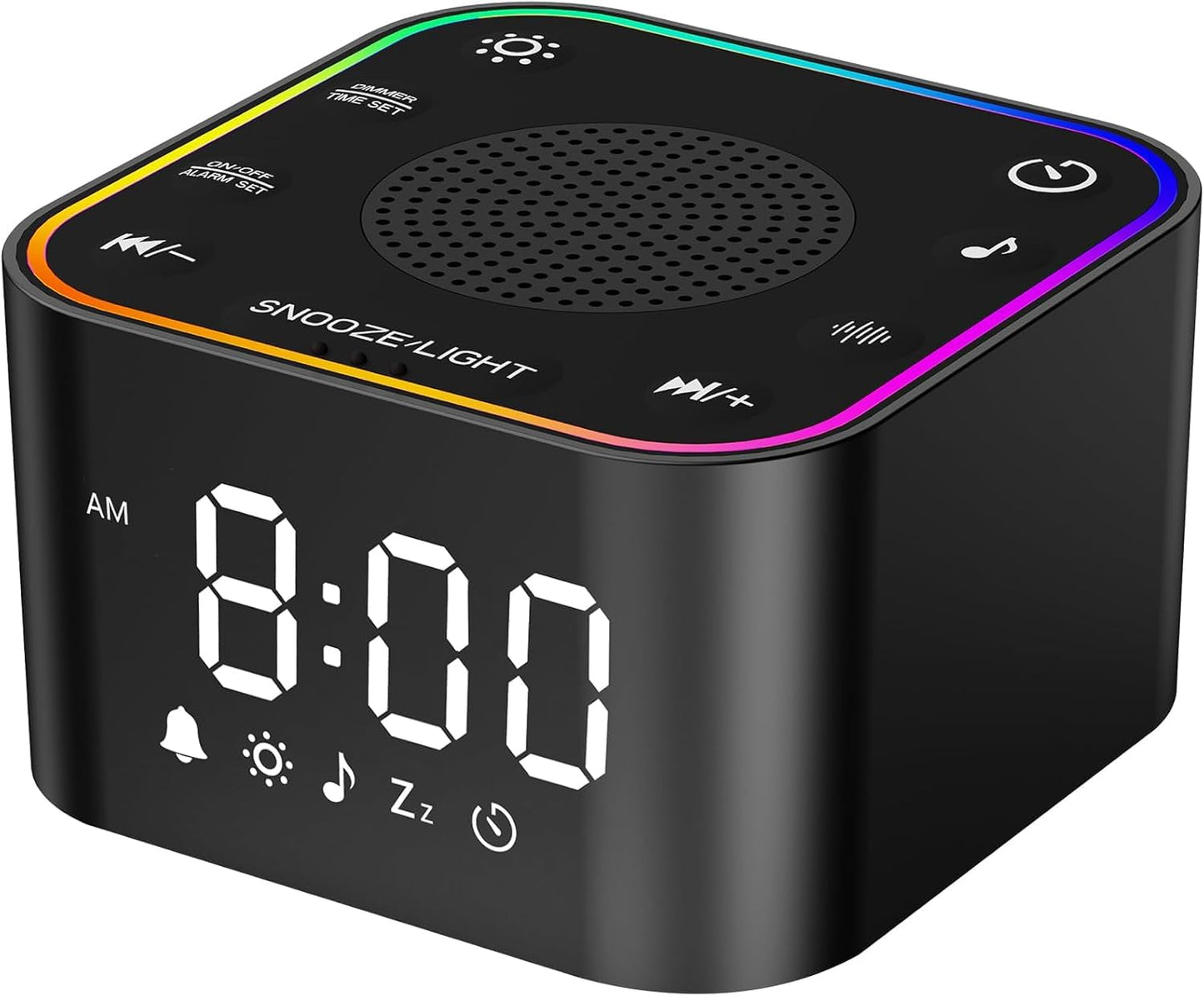 Wkzay Sound Machine with Alarm Clock — 30 Non-Looping Sleep Sounds, Adjustable Volume, Night Light, Memory & Sleep Timer (Black)