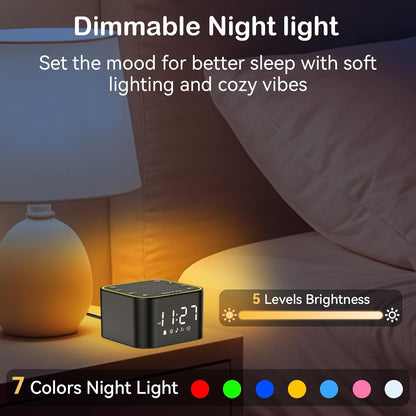 Wkzay Sound Machine with Alarm Clock — 30 Non-Looping Sleep Sounds, Adjustable Volume, Night Light, Memory & Sleep Timer (Black)