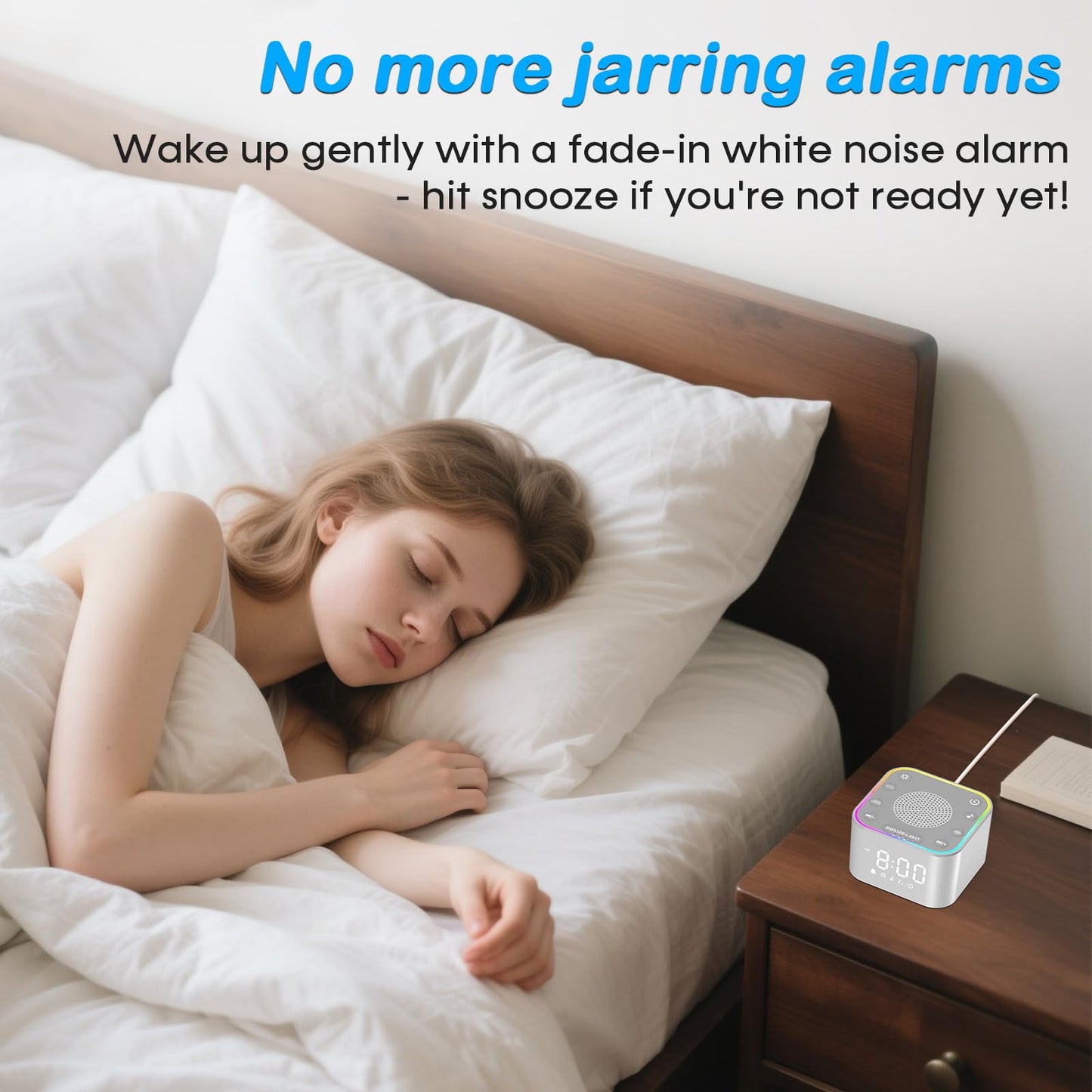 Wkzay White Noise Sound Machine | 30 Non-Looping Sleep Sounds, Night Light & Timer for Adults