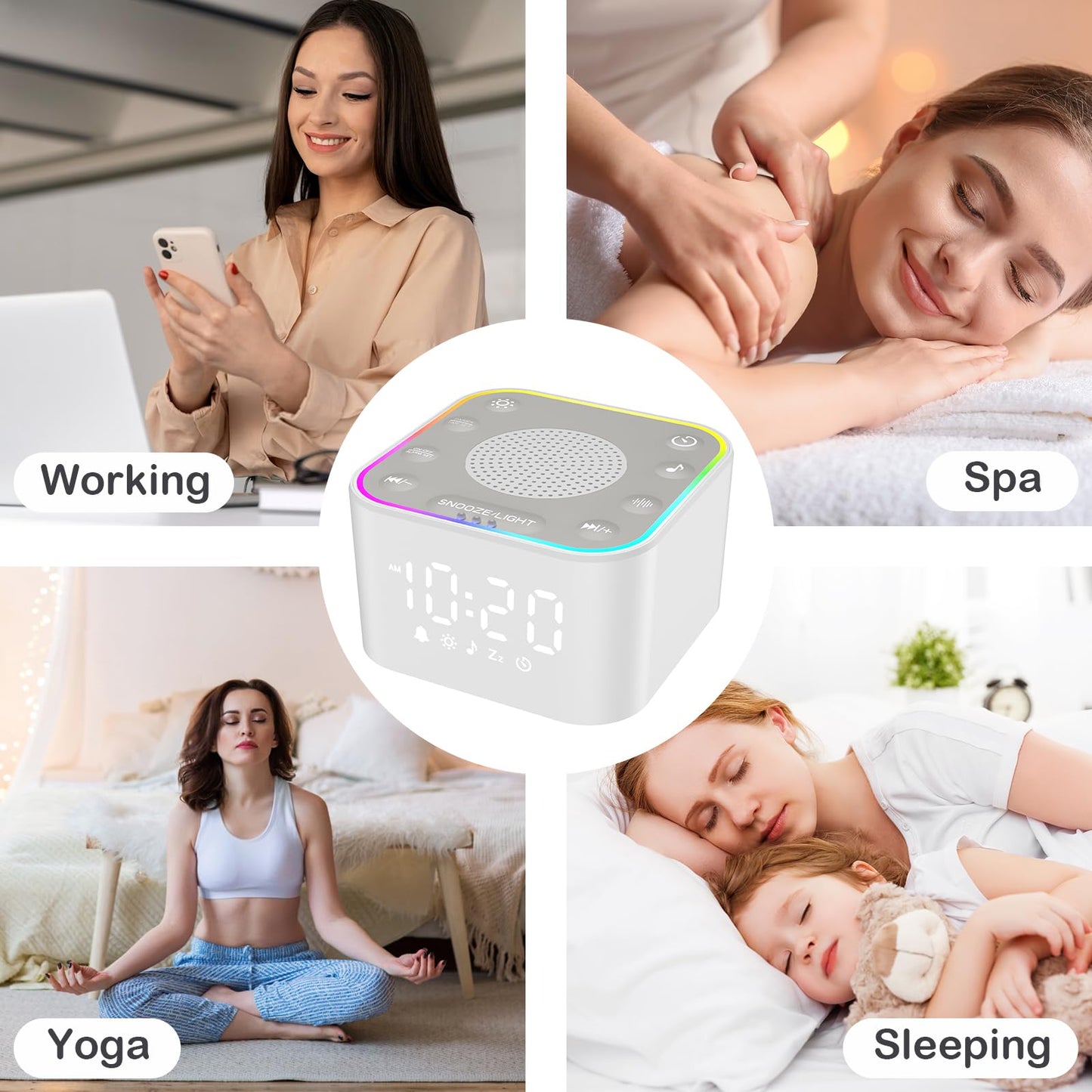 Wkzay White Noise Sound Machine | 30 Non-Looping Sleep Sounds, Night Light & Timer for Adults