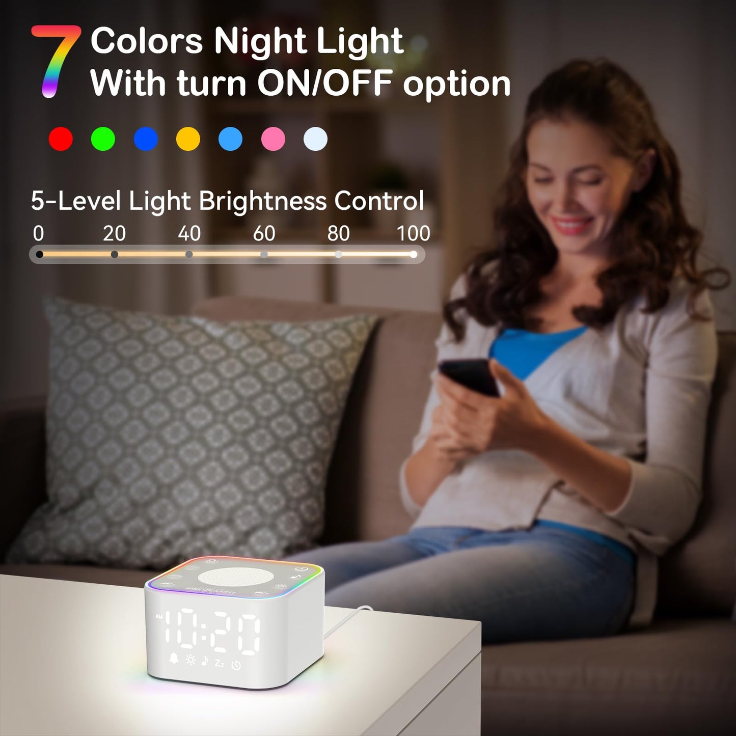 Wkzay White Noise Sound Machine | 30 Non-Looping Sleep Sounds, Night Light & Timer for Adults