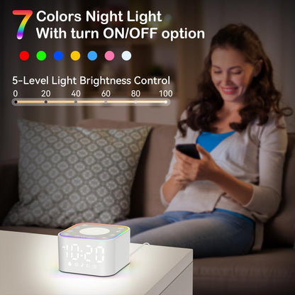 Wkzay White Noise Sound Machine | 30 Non-Looping Sleep Sounds, Night Light & Timer for Adults
