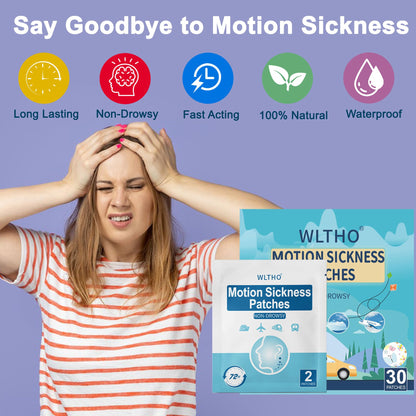 WLTHO 30ct Motion Sickness Patches – Non-Drowsy, Waterproof Behind-Ear Patches (72H)
