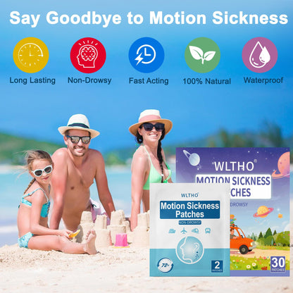 WLTHO 30ct Motion Sickness Patches — Non-Drowsy, Waterproof Behind-Ear, 72H Relief