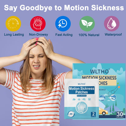 WLTHO 30ct Motion Sickness Patches – Non-Drowsy, Waterproof, 72H Coverage