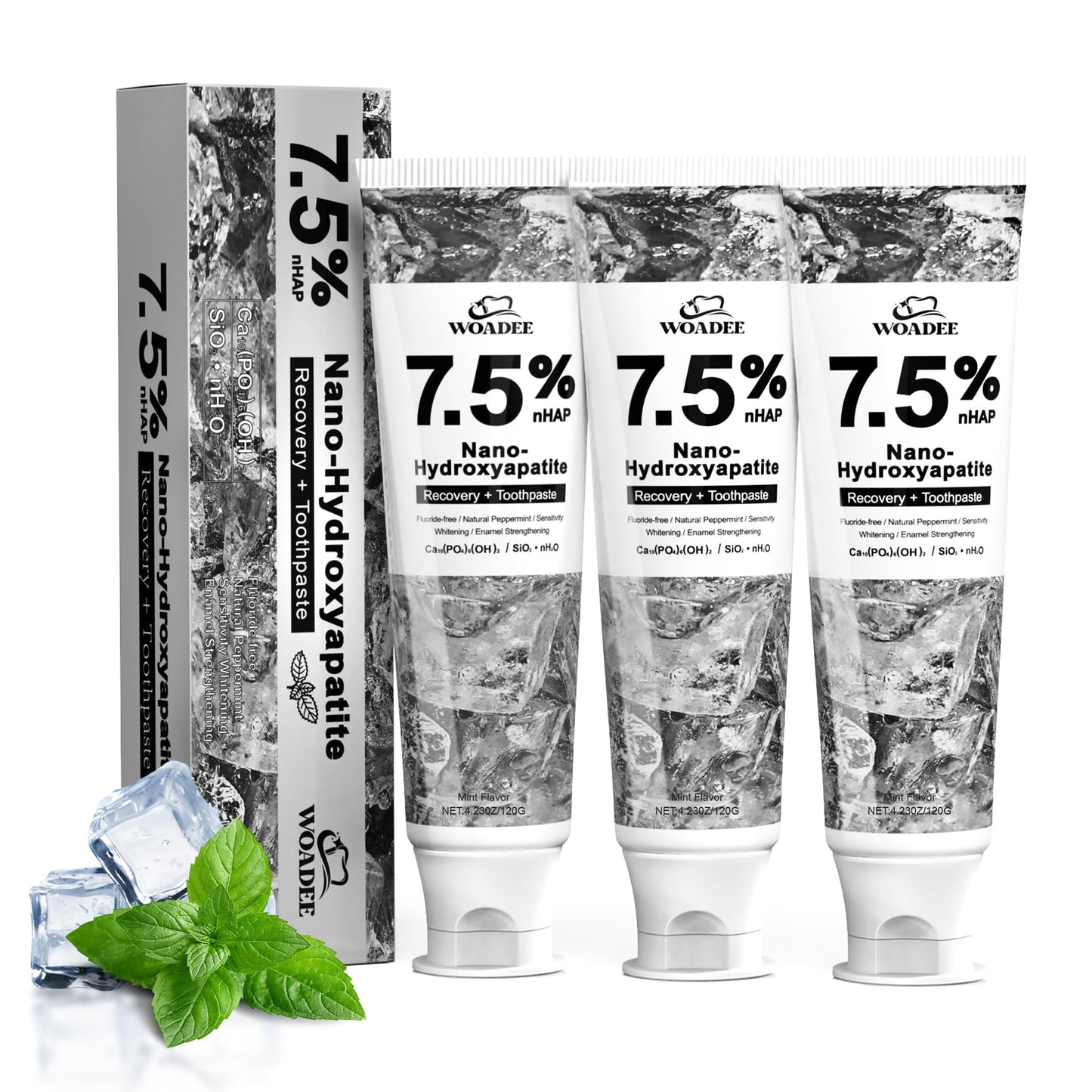 Woadee Hydroxyapatite Toothpaste – Fluoride-Free Enamel Protection (3-Pack), Gentle Mint