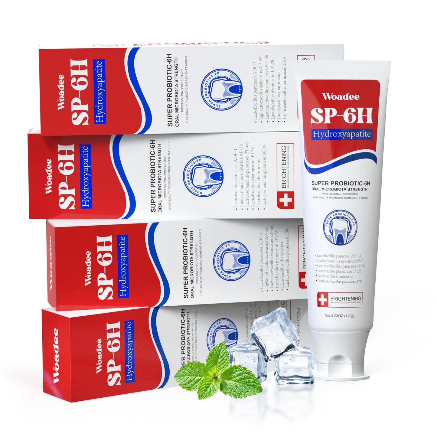 Woadee SP-6 Hydroxyapatite Toothpaste – 6 Probiotics + Hydroxyapatite for Whitening, Enamel Protection, Mint Flavor