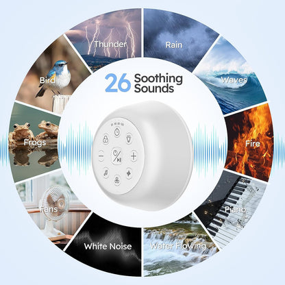 Wobrikosee Rechargeable White Noise Machine | 9-Color Night Light, 26 Sounds, 4 Timers