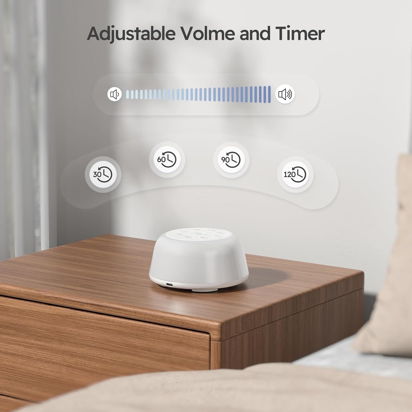 Wobrikosee Rechargeable White Noise Machine | 9-Color Night Light, 26 Sounds, 4 Timers