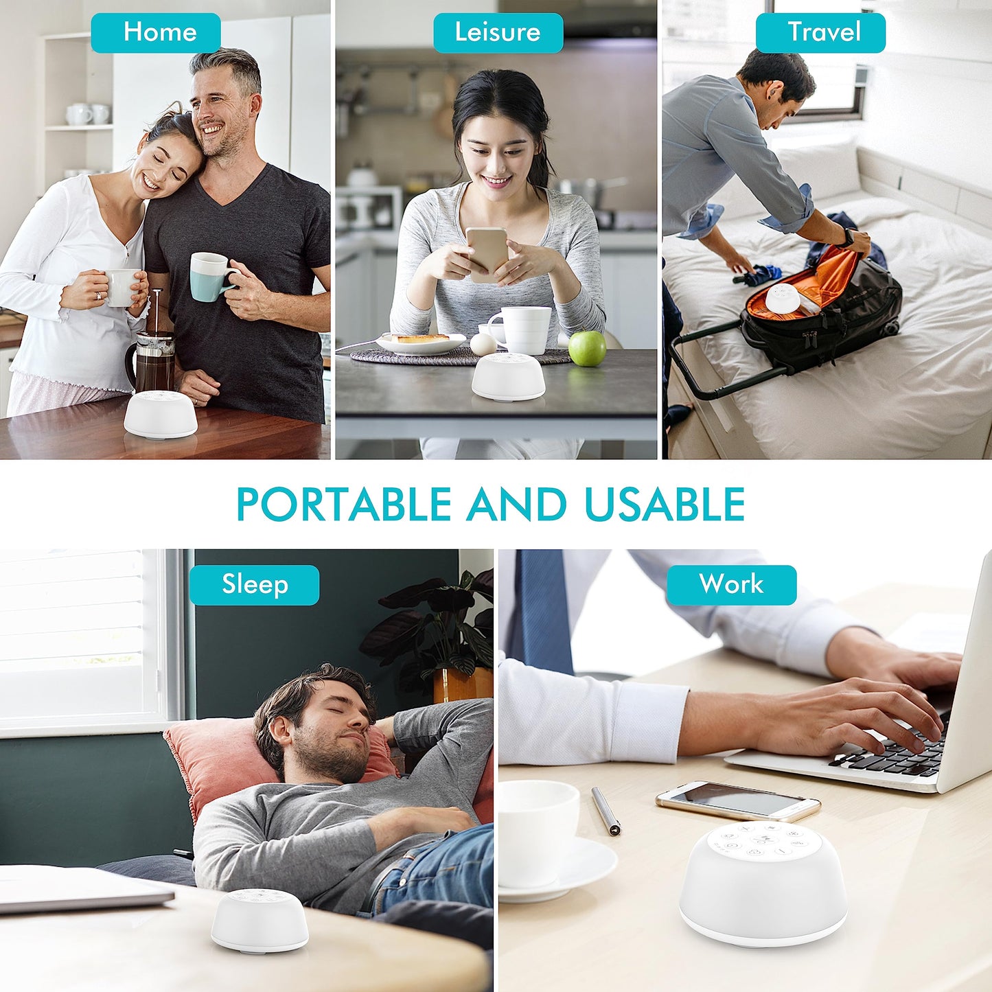 Wobrikosee Rechargeable White Noise Machine | 9-Color Night Light, 26 Sounds, 4 Timers