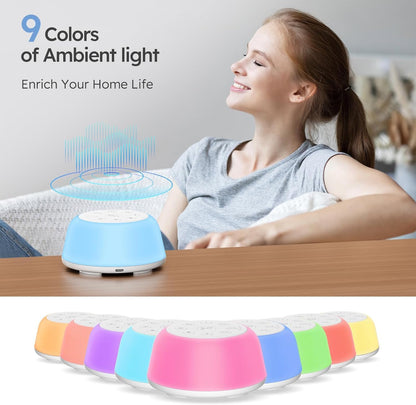 Wobrikosee Rechargeable White Noise Machine | 9-Color Night Light, 26 Sounds, 4 Timers