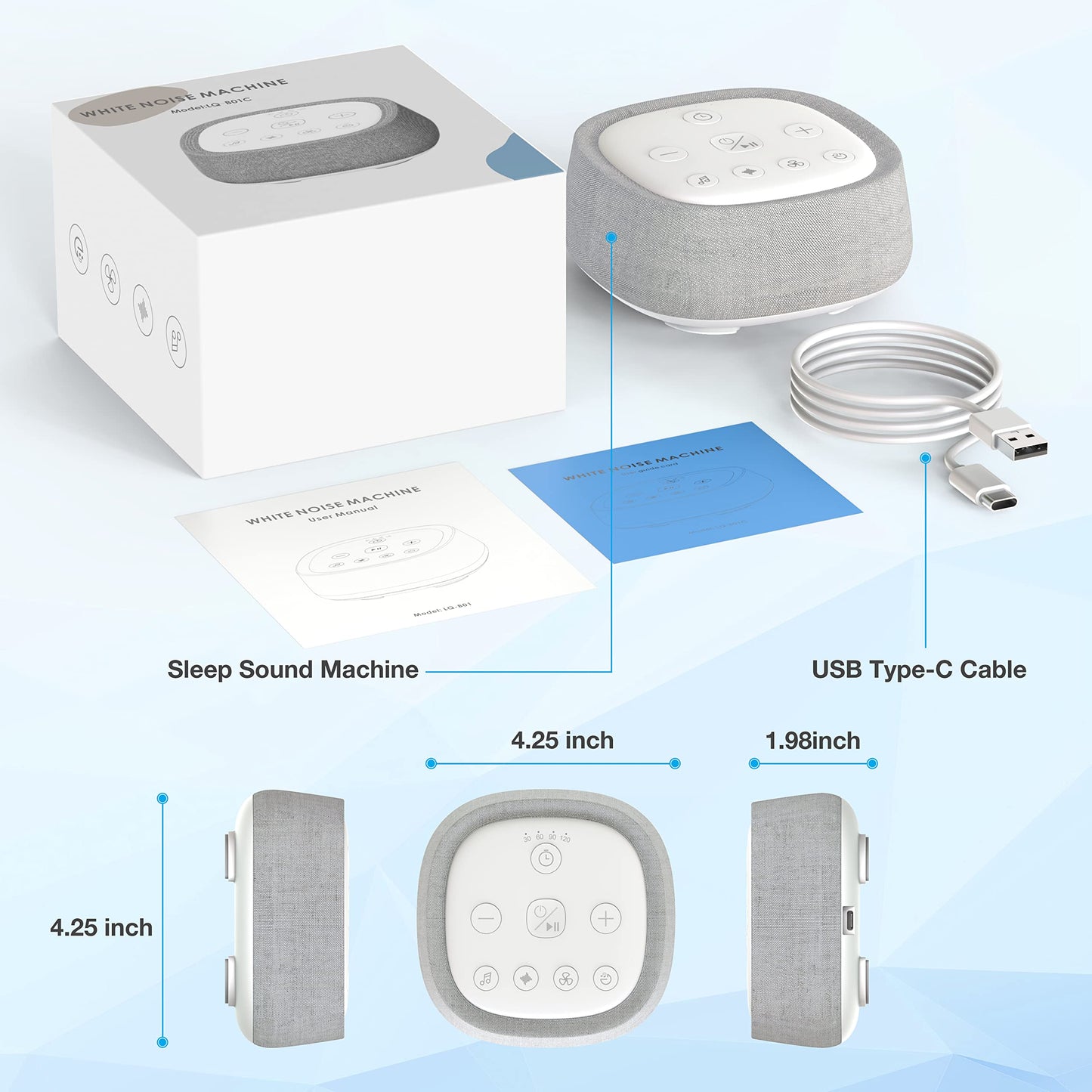Wobrikosee Rechargeable White Noise Machine – 28 Sounds, 32 Volume Levels, Portable Sleep Aid