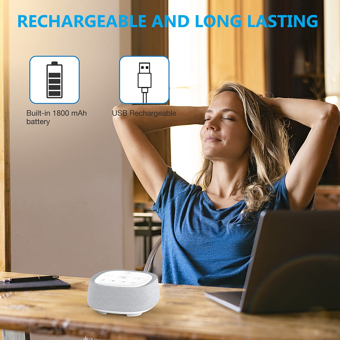 Wobrikosee Rechargeable White Noise Machine – 28 Sounds, 32 Volume Levels, Portable Sleep Aid