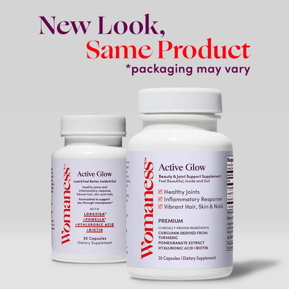 Womaness Active Glow Hair Skin & Nails Vitamins – Biotin, Hyaluronic Acid, Curcumin