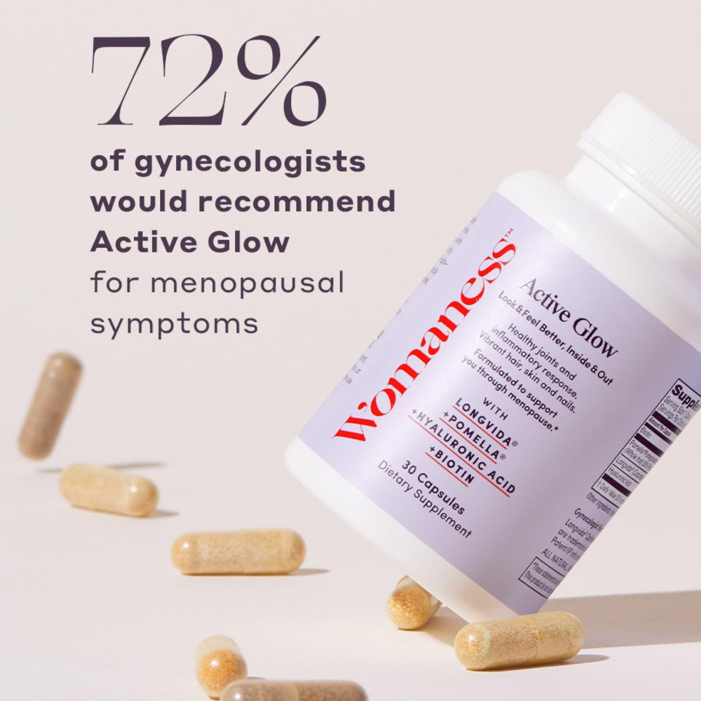 Womaness Active Glow Hair Skin & Nails Vitamins – Biotin, Hyaluronic Acid, Curcumin