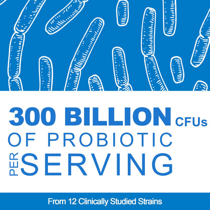 300 Billion CFU Probiotic with 12 Strains & 3 Organic Prebiotics – Daily Digestive & Immune Support, Vegan, Shelf-Stable, 120 Count