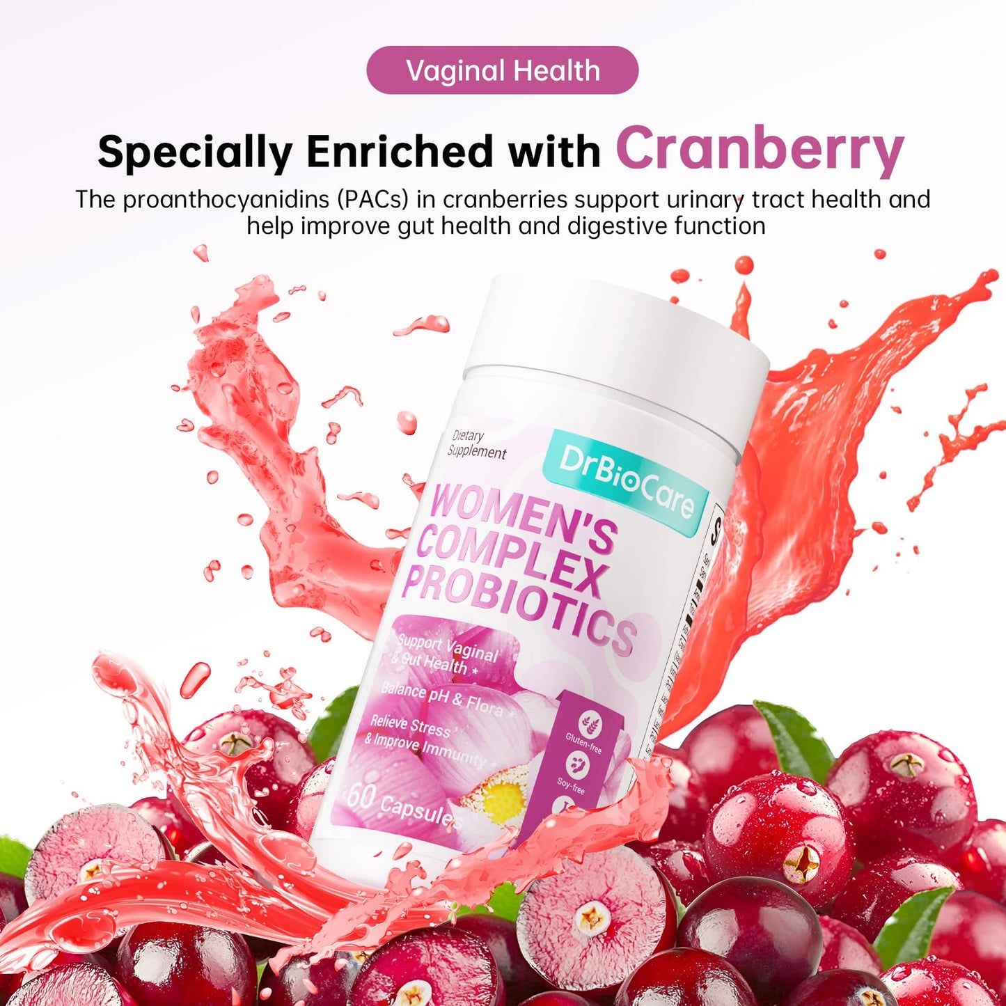 Women's Complex Probiotics for Vaginal Health — 60 Capsules | Ashwagandha, Cranberry, Mulberry Leaf | Non-GMO, Gluten-Free