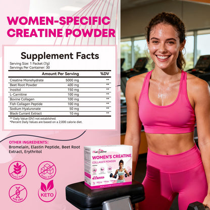 Women’s Creatine Powder Travel Packets – 30 Raspberry Packs | Creatine Monohydrate & Collagen