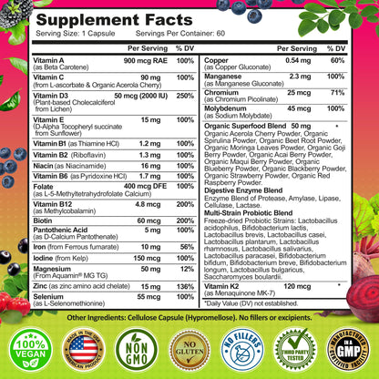 Women's Daily Multivitamin with Iron - Vegan Methylated Multivitamin for Women